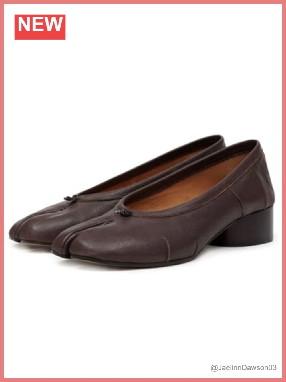 Faux Leather Split Toe Tabi Ballet Heels Chunky Low Heel Pumps Office Party